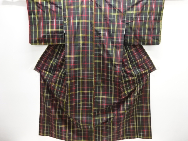 JAPANESE KIMONO / KIMONO ENSEMBLE / SILK / YONEZAWA TSUMUGI / GRID